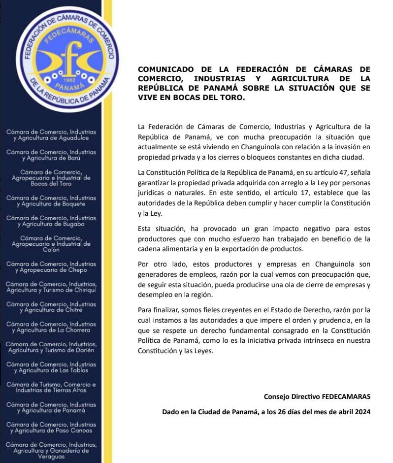 Federación de Cámaras de Comercio, Industrias y Agricultura de la
República de Panamá.