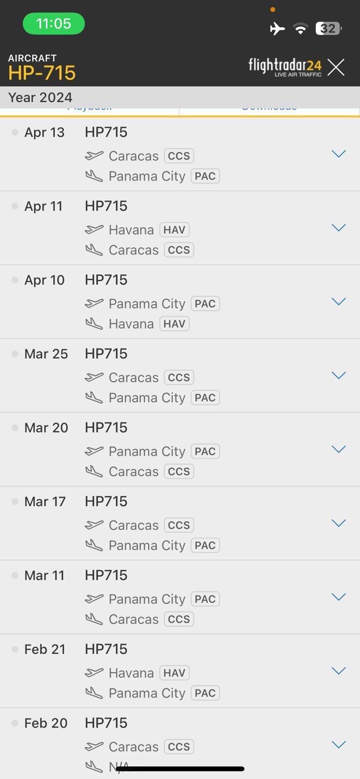 Registro de vuelos del HP 715, en 2024.
