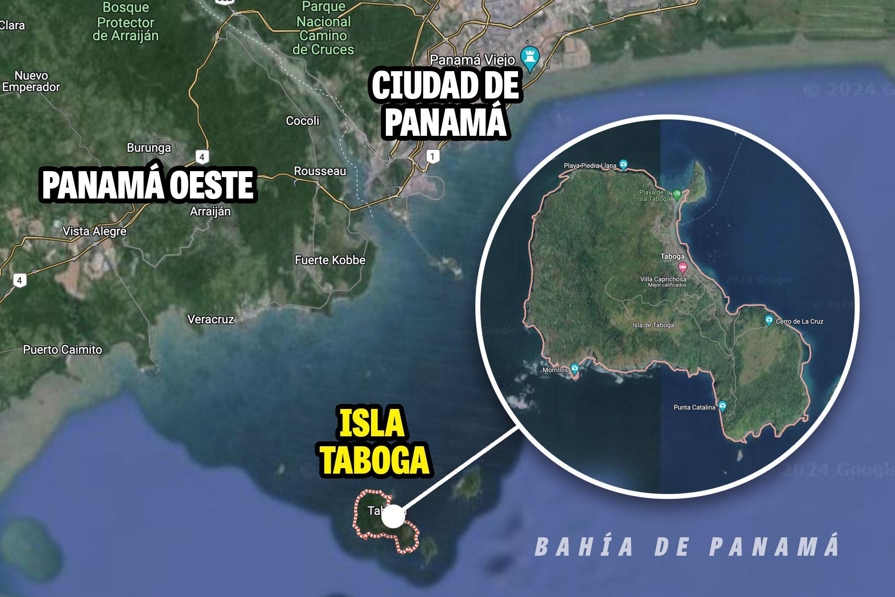Mapa de Isla Taboga en la República de Panamá