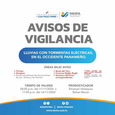 Se mantiene aviso de vigilancia por lluvias en cinco provincias y una comarca