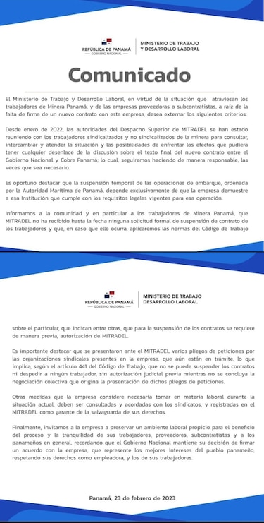 El Mici pide a First Quantum abstenerse de crear ‘desasosiego e incertidumbre’; la mina sigue cerrada y sin contrato