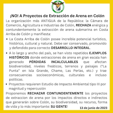 Masivo rechazo a extracción de arena en Portobelo; daño ecológico sería irreversible