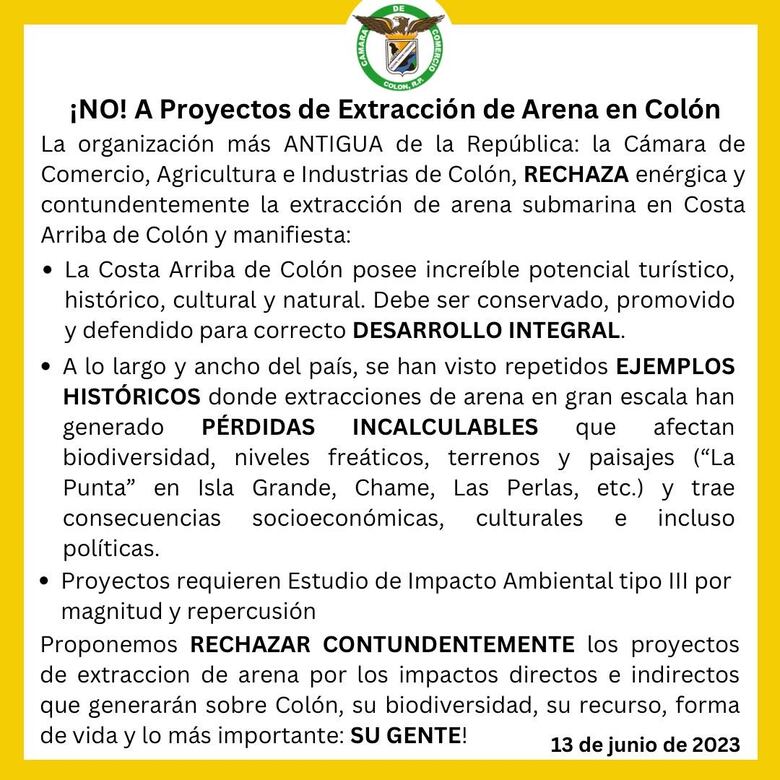 Masivo rechazo a extracción de arena en Portobelo; daño ecológico sería irreversible