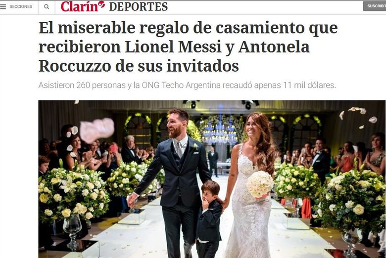 Invitados a boda de Messi donaron cerca de 14 mil dólares