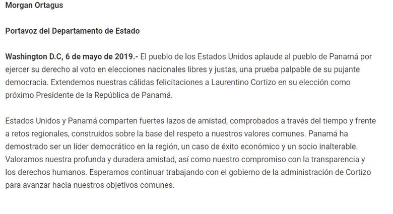 Gobierno de Donald Trump felicita al presidente electo panameño Laurentino Cortizo