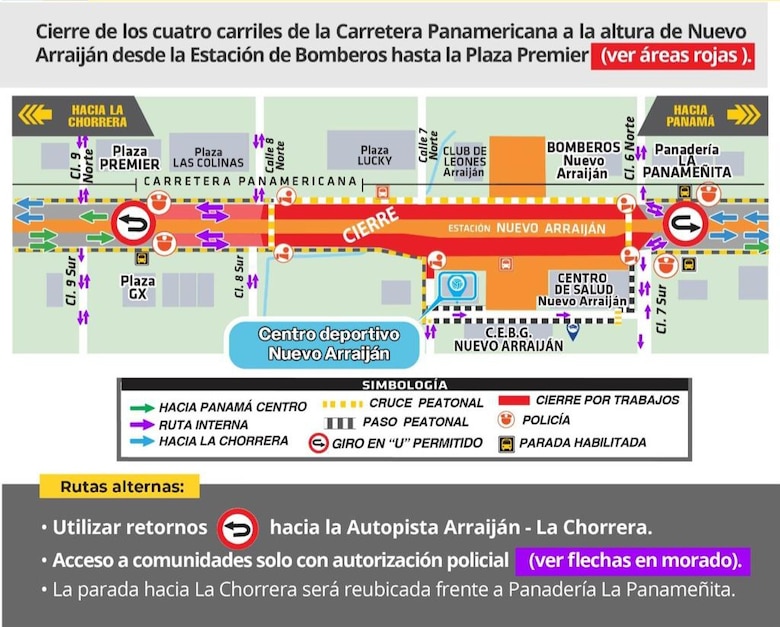 Metro de Panamá anuncia desvíos y cierre vial en Nuevo Arraiján este fin de semana