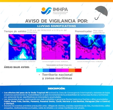 Emiten aviso de vigilancia por la incursión de la onda tropical #9 de la temporada