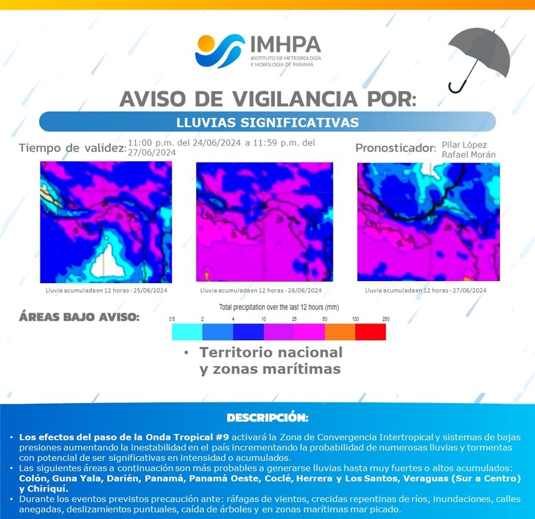 Emiten aviso de vigilancia por la incursión de la onda tropical #9 de la temporada