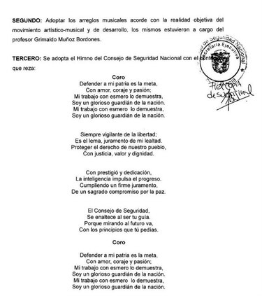 Consejo de Seguridad Nacional estrena su propio himno