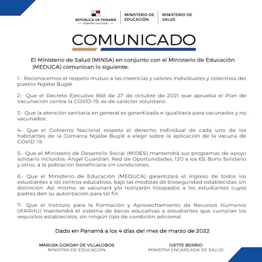 Ministerios de Salud y Educación reiteran que la vacunación contra la Covid-19 es voluntaria