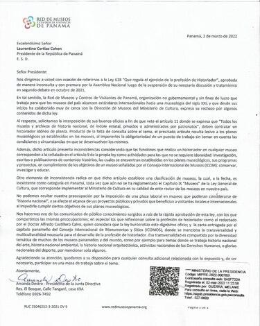 Solicitan al presidente Cortizo que vete proyecto de ley que regula la profesión de historiador