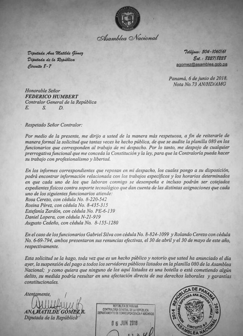 Diputada Ana Matilde Gómez pide a la Contraloría que se le audite su planilla