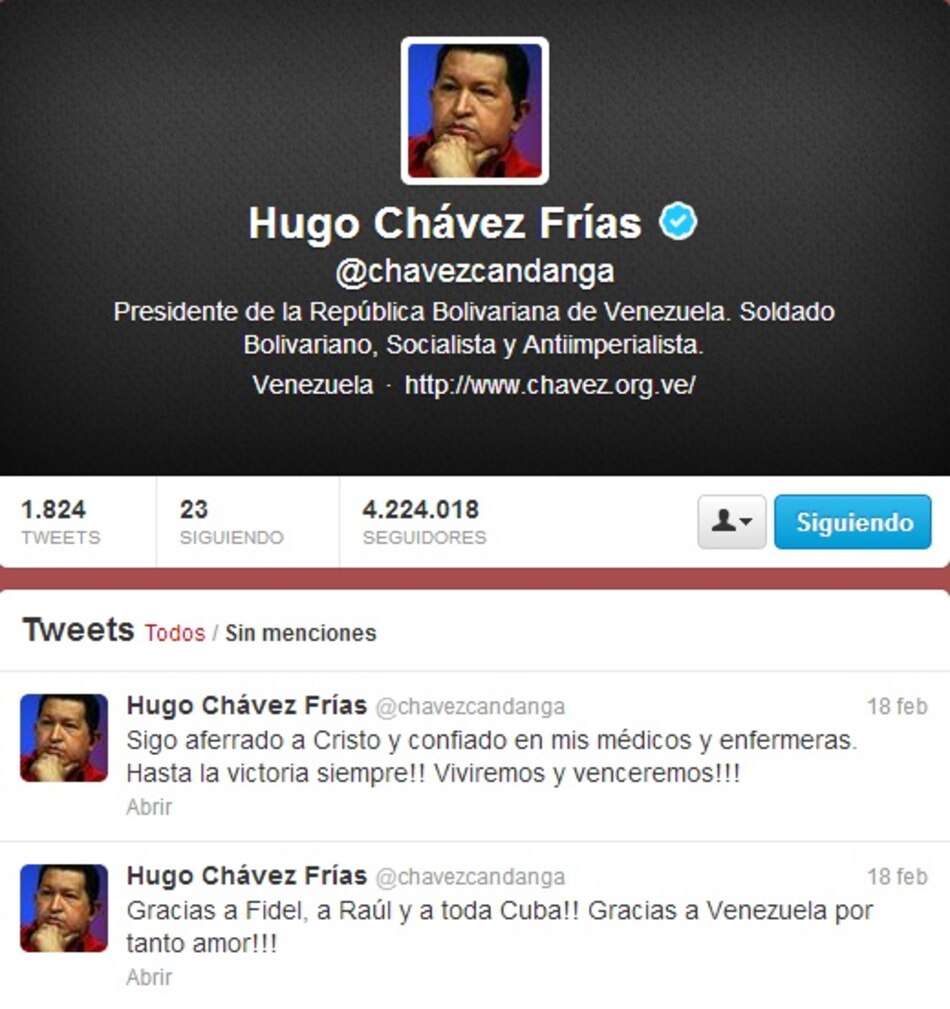 La cuenta de Hugo Chávez en Twitter seguirá activa