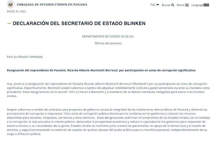 Estados Unidos señala a Ricardo Martinelli por ‘corrupción significativa’ 