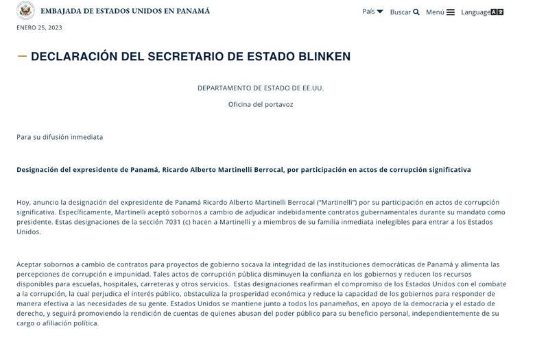 Estados Unidos señala a Ricardo Martinelli por ‘corrupción significativa’