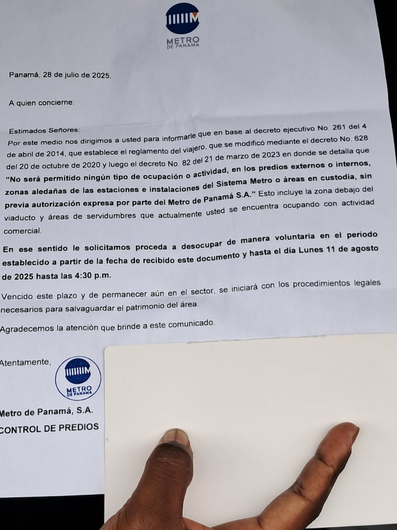 Buhoneros de la estación 5 de Mayo solicitan prórroga, tras orden de desalojo del Metro de Panamá