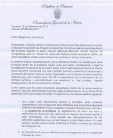 La procuradora Porcell pregunta a la Corte cuál será el procedimiento para declinar el caso Martinelli