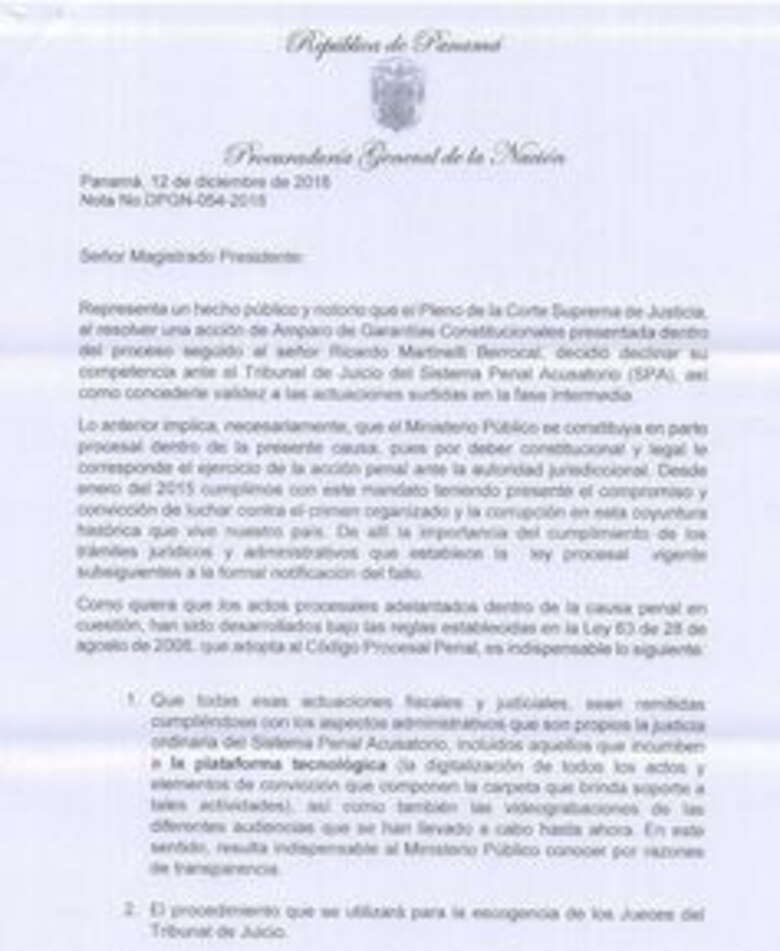 La procuradora Porcell pregunta a la Corte cuál será el procedimiento para declinar el caso Martinelli