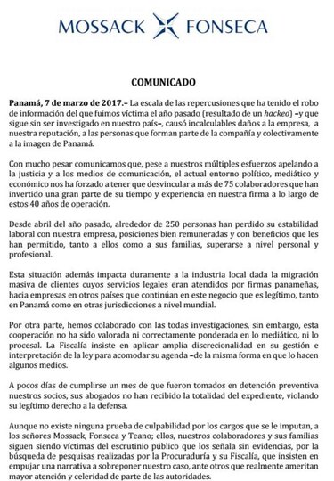 Mossack Fonseca despide a 250 empleados, mientras sus socios principales continúan detenidos