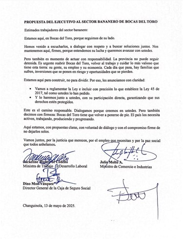 El Ejecutivo presenta propuesta a trabajadores bananeros; este miércoles siguen las negociaciones