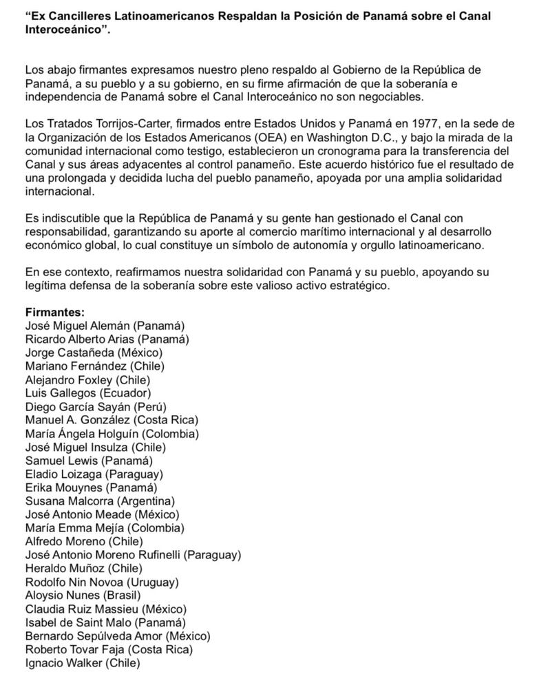 Excancilleres de América Latina respaldan a Panamá: ‘La soberanía del Canal no es negociable’