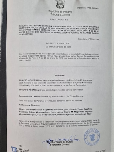 Tribunal Electoral rechaza recurso de CD; financiamiento público seguirá suspendido