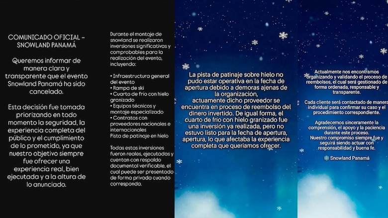 Snowland Panamá anuncia la cancelación oficial del evento