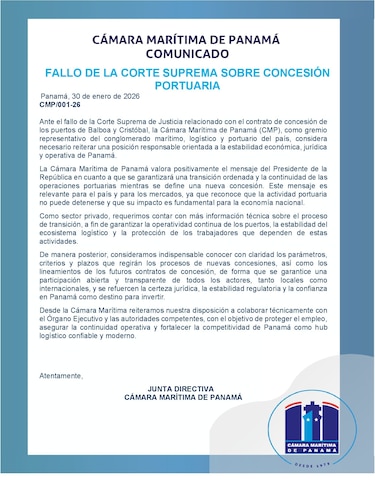 Cámara Marítima requiere información técnica sobre transición en puertos, tras fallo de la Corte