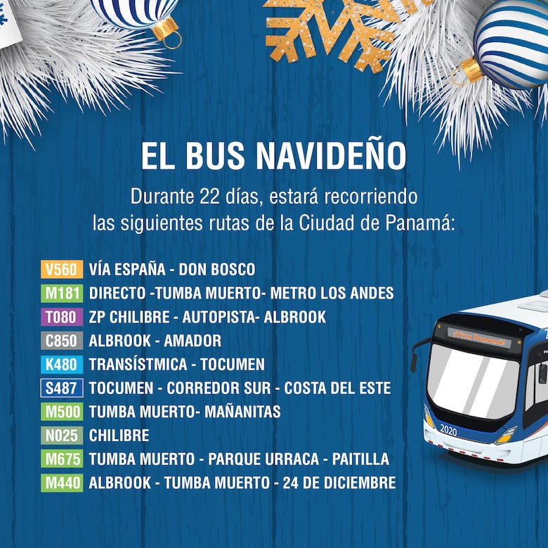 Bus navideño de Mi Bus brindará servicio en 10 rutas de la ciudad