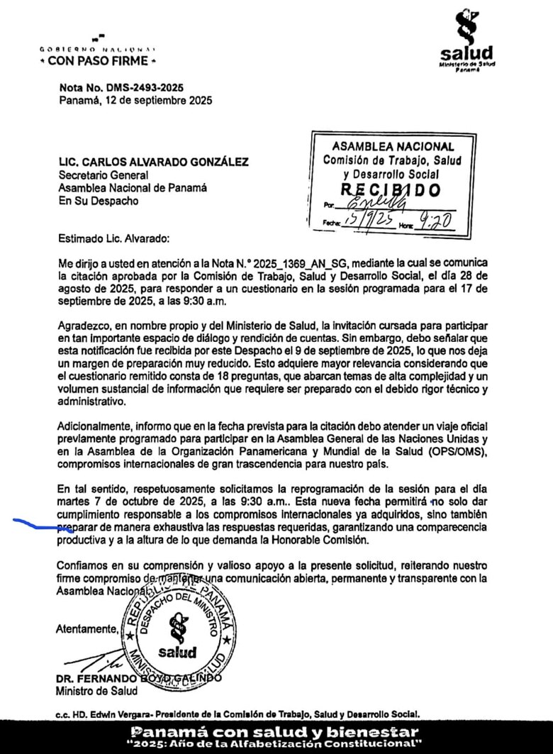Ministro de Salud pide nueva fecha para explicar situación del Hospital Nicolás A. Solano