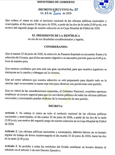 Gobierno ordena cierre de oficinas públicas este martes por partido de la selección nacional