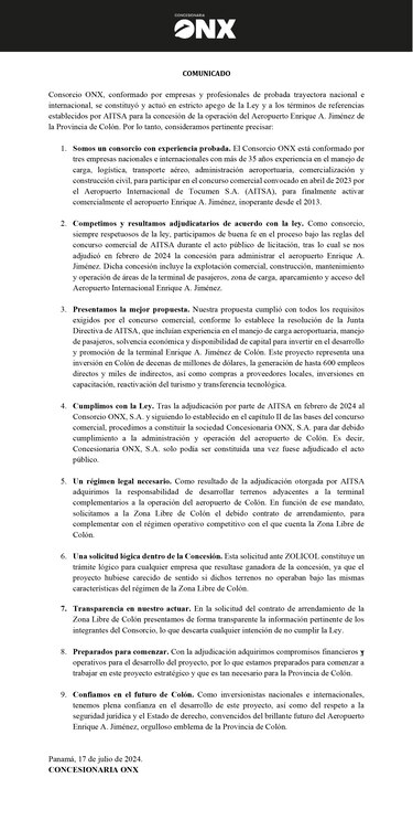 Habla el consorcio colonense acusado por la Presidencia: ‘descartamos cualquier intención de no cumplir la ley’