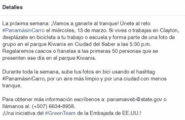 Promueven la iniciativa #PanamáSinCarro