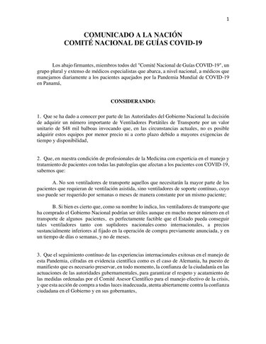Piden al Ejecutivo crear comité científico que evalúe la adquisición de insumos y equipos para enfrentar el Covid-19