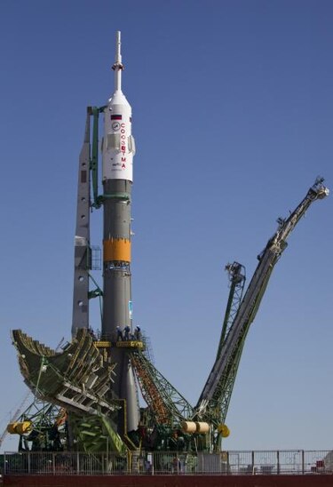 La nave rusa Soyuz, lista para su lanzamiento hacia la Estación Espacial