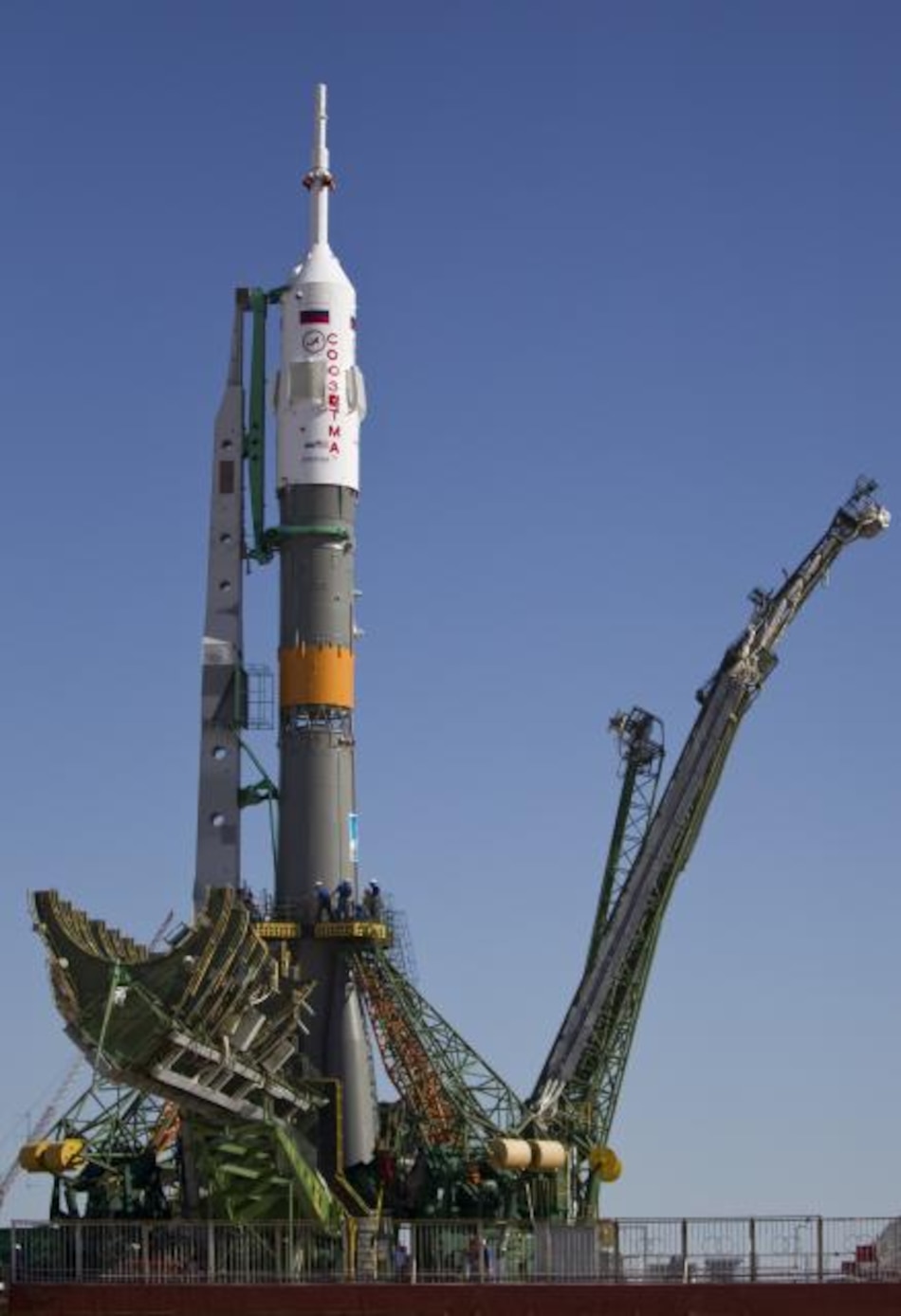 La nave rusa Soyuz, lista para su lanzamiento hacia la Estación Espacial