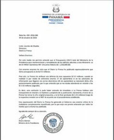 Ministro Álvaro Alemán admite que pidió $9.3 millones