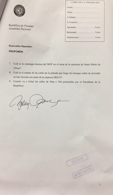 Pleno de la Asamblea Nacional cita a Ramón Arosemena, ministro de Obras Públicas