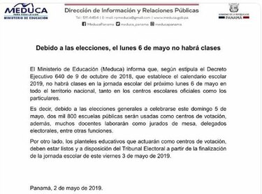 Escuelas en todo el país estarán cerradas el próximo lunes