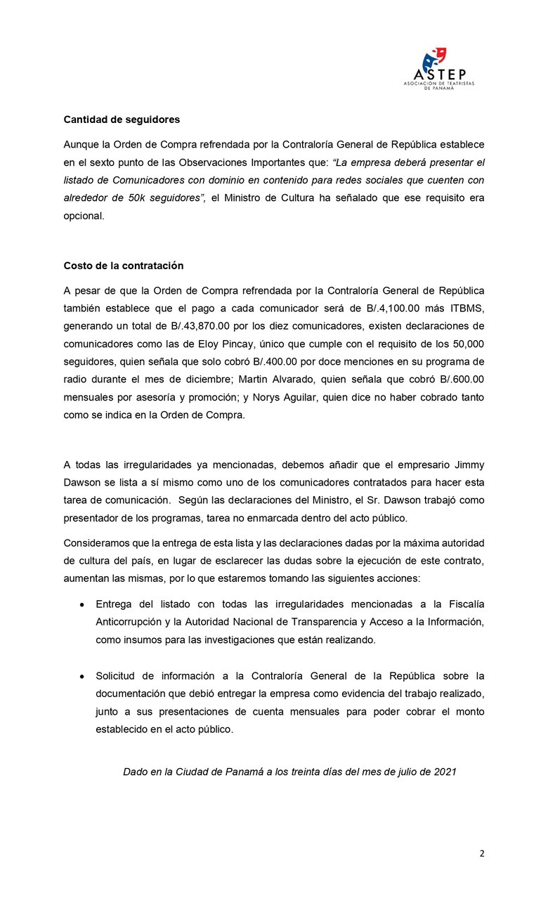 MiCultura entrega lista de comunicadores ligados al contrato de Jimmy Dawson; teatristas denuncian anomalías