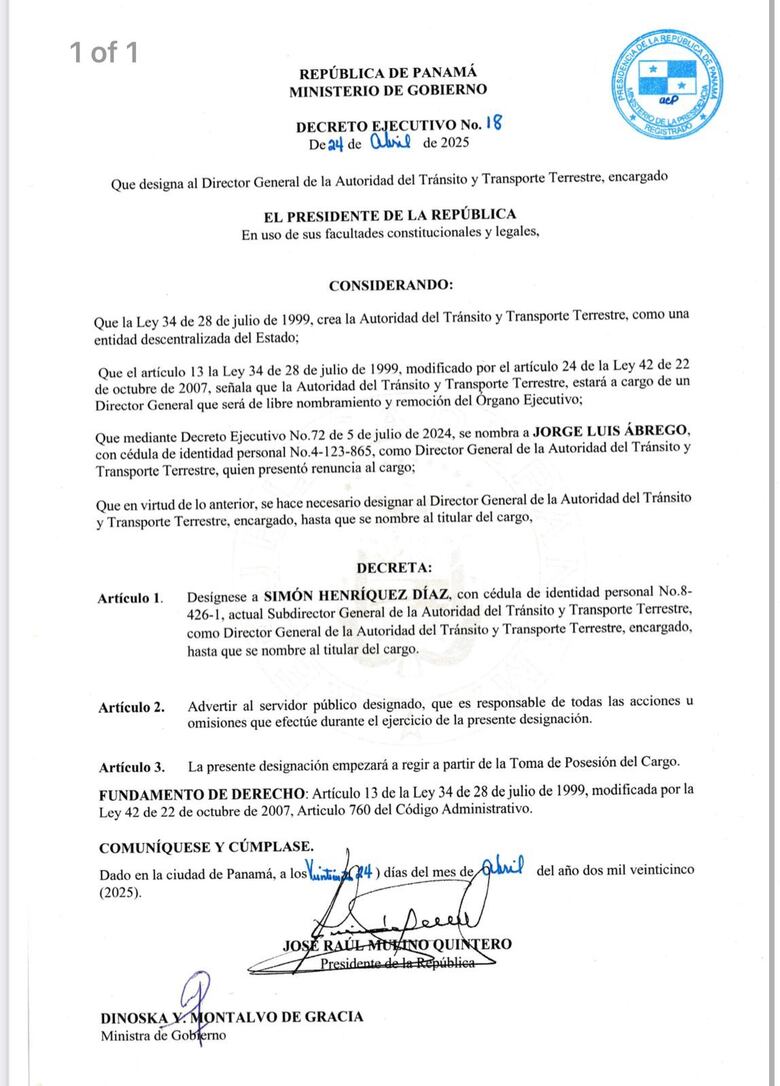 Cambios en la ATTT, Simón Henríquez es nombrado director encargado