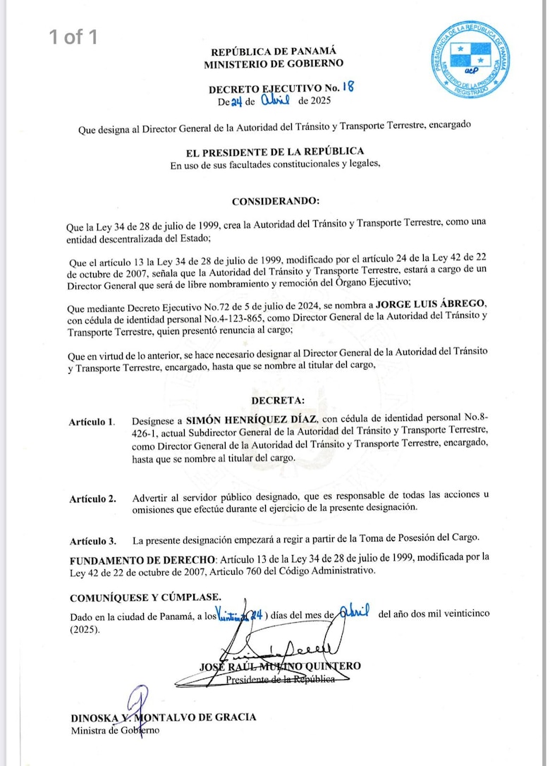 Cambios en la ATTT, Simón Henríquez es nombrado director encargado