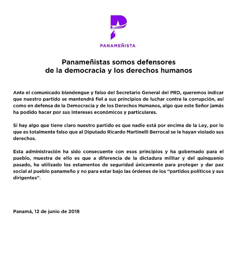 CEN del PRD pide respetar garantías de Martinelli, pero cuestiona administración de Varela