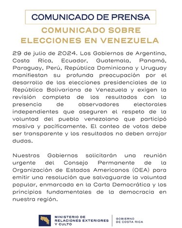 Panamá y otros ocho países de la región exigen una revisión del resultado electoral en Venezuela