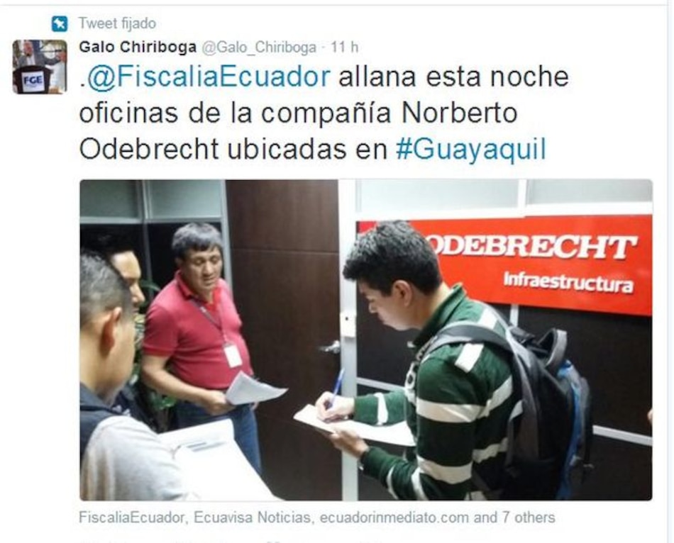 Allanan oficinas de Odebrecht en Ecuador