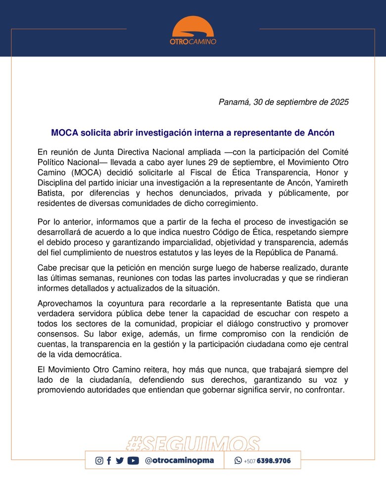 MOCA pide investigación interna contra la representante de Ancón
