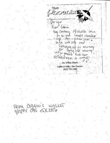 Love escribió la nota, no Cobain