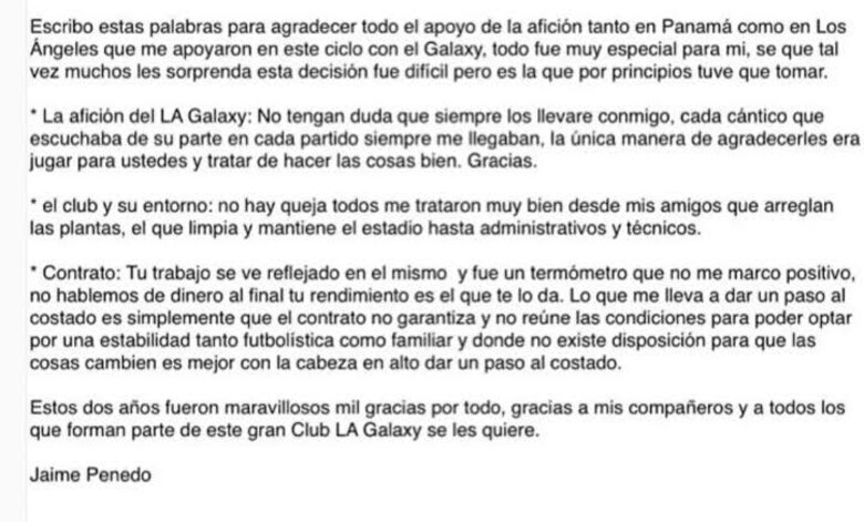 Jaime Penedo deja el Galaxy