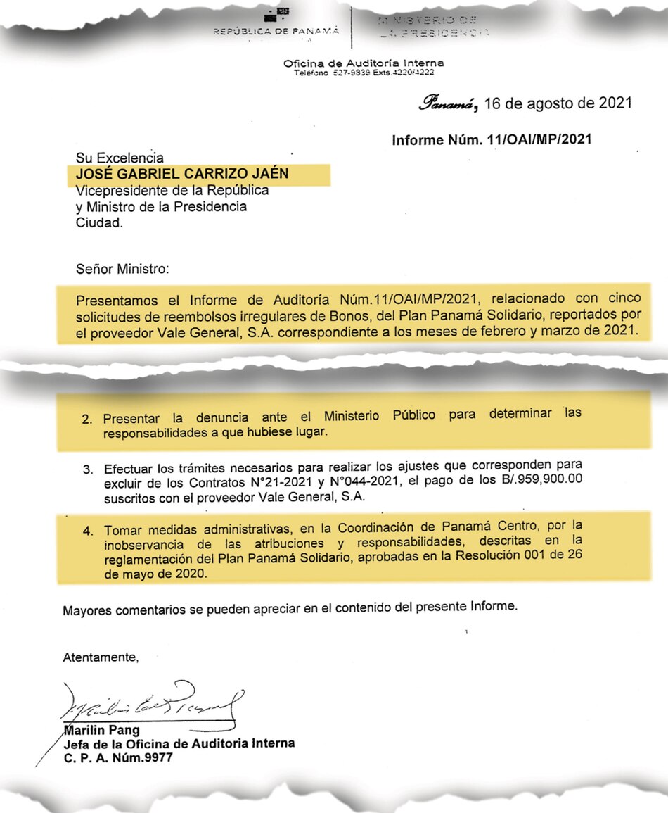 Gaby Carrizo no denunció anomalías con bonos ‘Panamá Solidario’