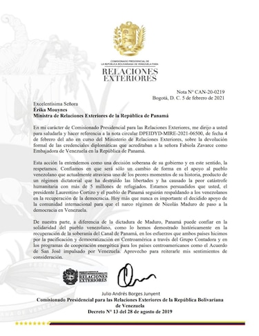 Zavarce regresa credenciales; diputado venezolano envía carta a Panamá pidiendo respaldo para recuperar la democracia